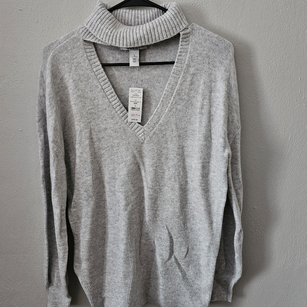 White House Black Market Gray Women's Sweater Mock Turtle Neck Size S